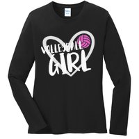 funny heart Volleyball  Player Coach Ladies Long Sleeve Shirt