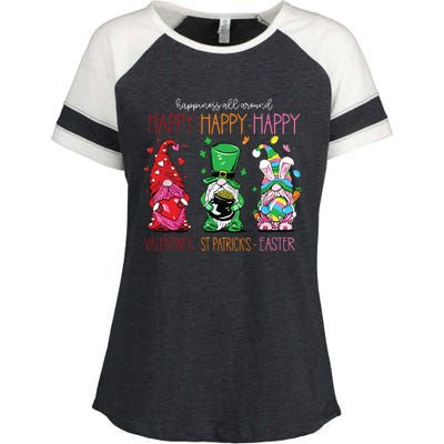 Funny Happy Valentines St Patrick Easter Happy Holiday Gnome Enza Ladies Jersey Colorblock Tee