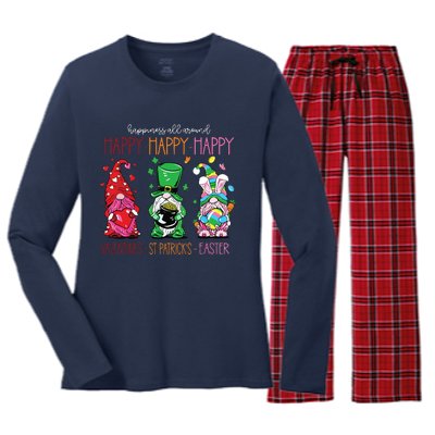 Funny Happy Valentines St Patrick Easter Happy Holiday Gnome Women's Long Sleeve Flannel Pajama Set 