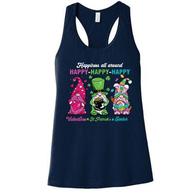 Funny Happy Valentines St Patrick Easter Happy Holiday Gnome Women's Racerback Tank