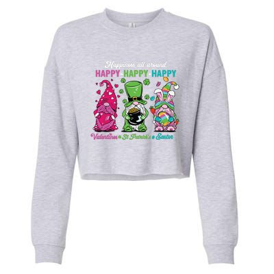 Funny Happy Valentines St Patrick Easter Happy Holiday Gnome Cropped Pullover Crew