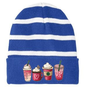 Funny Happy Valentine's Day Cute Coffee Cups Love Cute Gift Striped Beanie with Solid Band