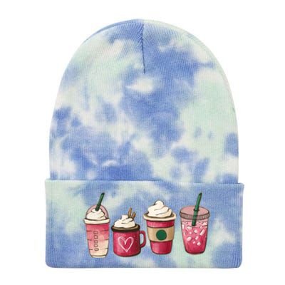 Funny Happy Valentine's Day Cute Coffee Cups Love Cute Gift Tie Dye 12in Knit Beanie