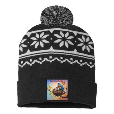 Family Harmony Vibrant Bird Nest With Loving Parents USA-Made Snowflake Beanie