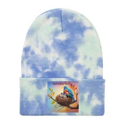 Family Harmony Vibrant Bird Nest With Loving Parents Tie Dye 12in Knit Beanie