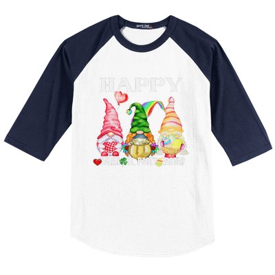 Funny Happy Valentines St Patty Easter Mashup Holiday Gnome Baseball Sleeve Shirt