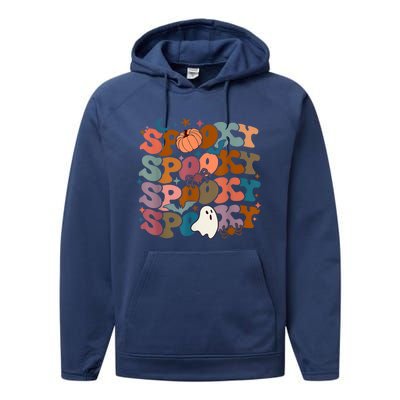 Funny Halloween Vibes Retro Spooky Ghost Boo Spooky Season Gift Performance Fleece Hoodie