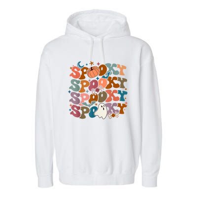 Funny Halloween Vibes Retro Spooky Ghost Boo Spooky Season Gift Garment-Dyed Fleece Hoodie