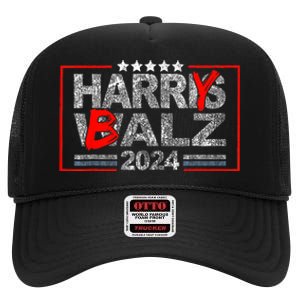 Funny Harris Walz 24 Harry Balz 2024 Meme Democratics Vote High Crown Mesh Back Trucker Hat