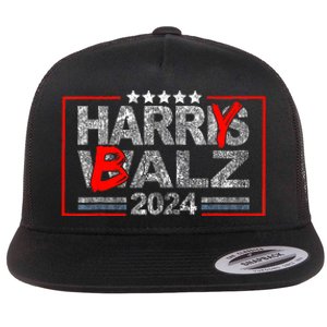 Funny Harris Walz 24 Harry Balz 2024 Meme Democratics Vote Flat Bill Trucker Hat