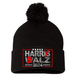 Funny Harris Walz 24 Harry Balz 2024 Meme Democratics Vote Pom Pom 12in Knit Beanie