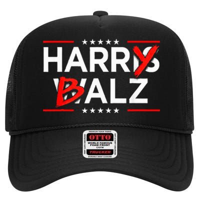 Funny Harris Walz 24 Harry Balz 2024 Meme Kamala Harris High Crown Mesh Back Trucker Hat