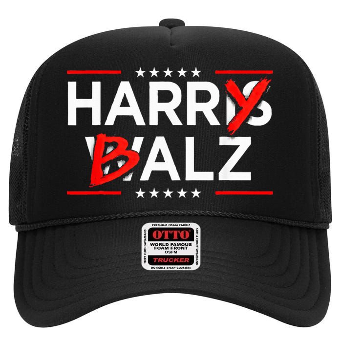 Funny Harris Walz 24 Harry Balz 2024 Meme Kamala Harris High Crown Mesh Back Trucker Hat