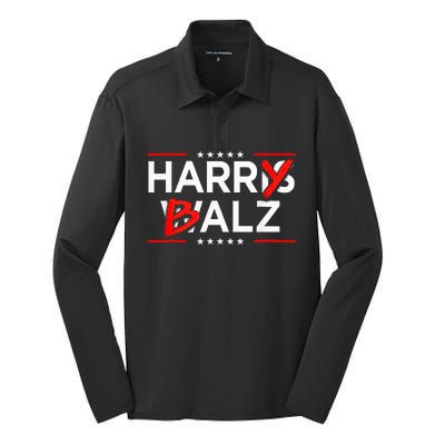 Funny Harris Walz 24 Harry Balz 2024 Meme Kamala Harris Silk Touch Performance Long Sleeve Polo