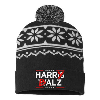 Funny Harris Walz 24 Harry Balz 2024 Meme Kamala Harris USA-Made Snowflake Beanie