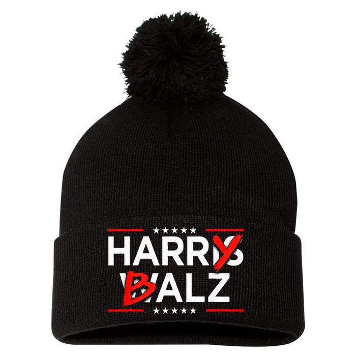 Funny Harris Walz 24 Harry Balz 2024 Meme Kamala Harris Pom Pom 12in Knit Beanie