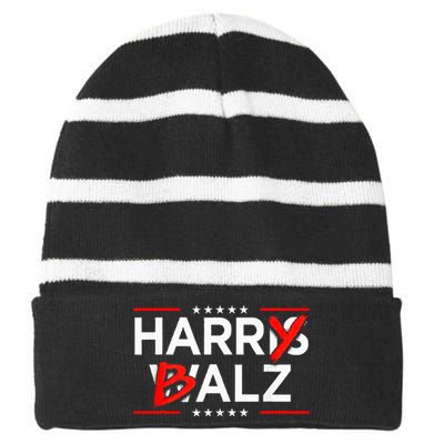 Funny Harris Walz 24 Harry Balz 2024 Meme Kamala Harris Striped Beanie with Solid Band