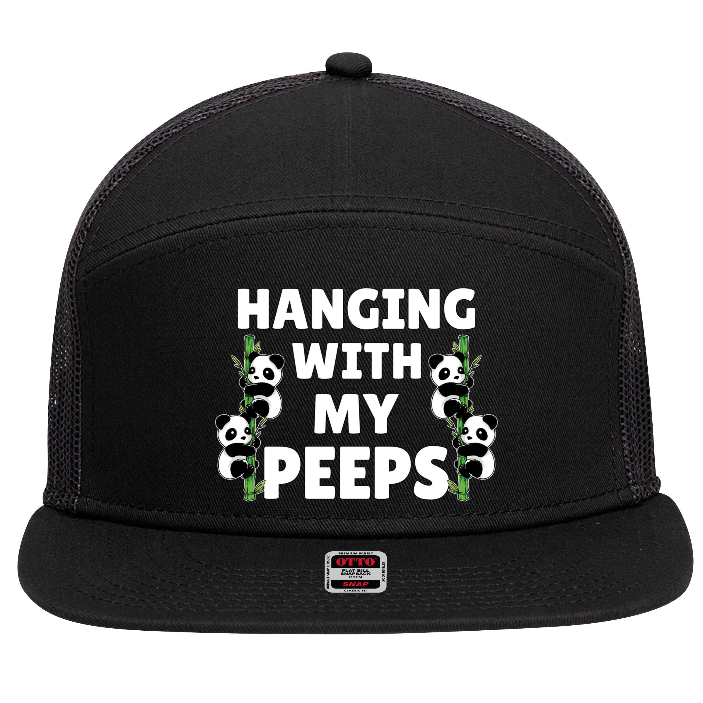 Funny Hanging With My Peeps Panda Gift 7 Panel Mesh Trucker Snapback Hat