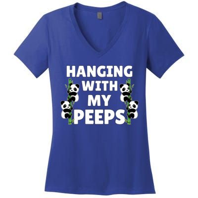 Funny Hanging With My Peeps Panda Gift Women's V-Neck T-Shirt