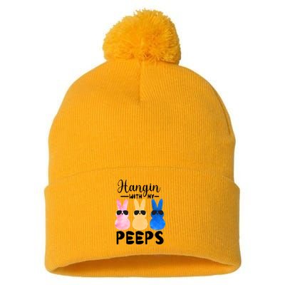 Funny Hangin With My Peeps Easter Bunny Chillin With Peeps Gift Pom Pom 12in Knit Beanie
