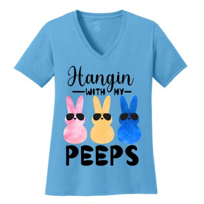 Funny Hangin With My Peeps Easter Bunny Chillin With Peeps Gift Women's V-Neck T-Shirt