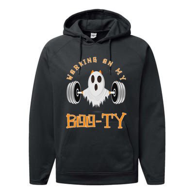 Funny Halloween Workout Gym Working On My Boo Ty Ghost Performance Fleece Hoodie