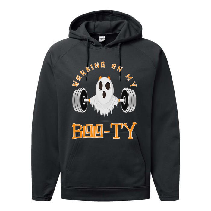 Funny Halloween Workout Gym Working On My Boo Ty Ghost Performance Fleece Hoodie