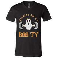 Funny Halloween Workout Gym Working On My Boo Ty Ghost V-Neck T-Shirt