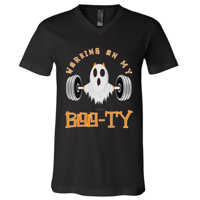 Funny Halloween Workout Gym Working On My Boo Ty Ghost V-Neck T-Shirt