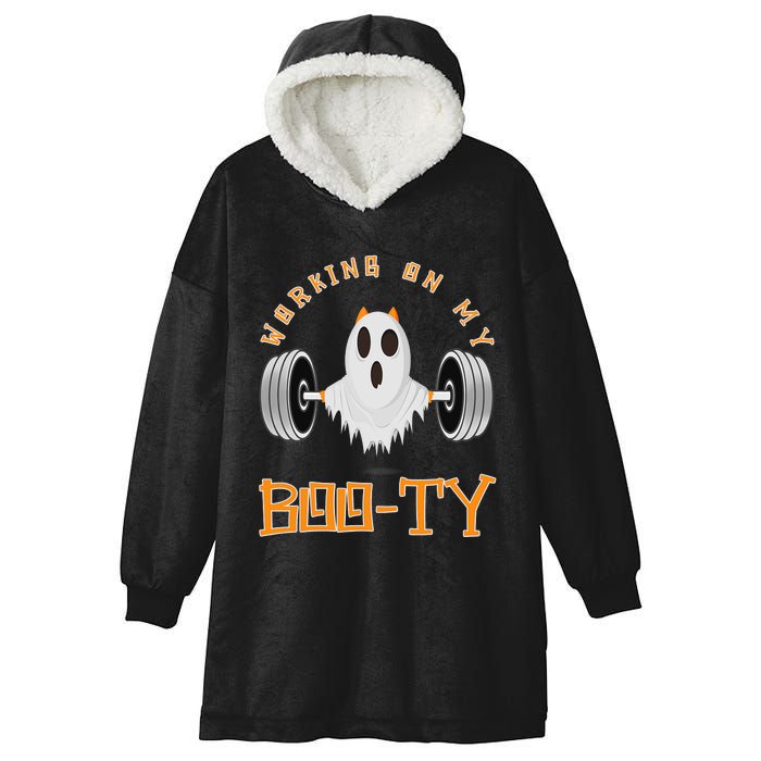 Funny Halloween Workout Gym Working On My Boo Ty Ghost Hooded Wearable Blanket