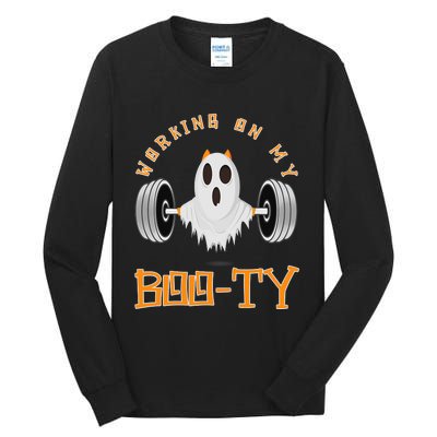 Funny Halloween Workout Gym Working On My Boo Ty Ghost Tall Long Sleeve T-Shirt