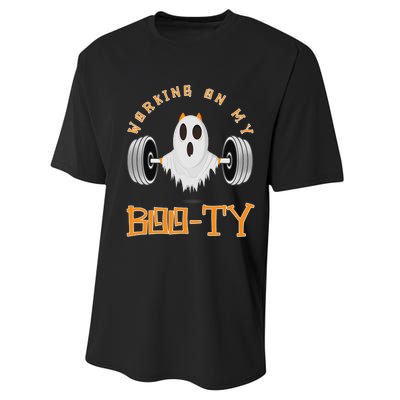 Funny Halloween Workout Gym Working On My Boo Ty Ghost Performance Sprint T-Shirt