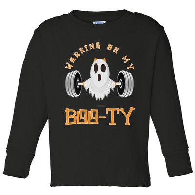 Funny Halloween Workout Gym Working On My Boo Ty Ghost Toddler Long Sleeve Shirt