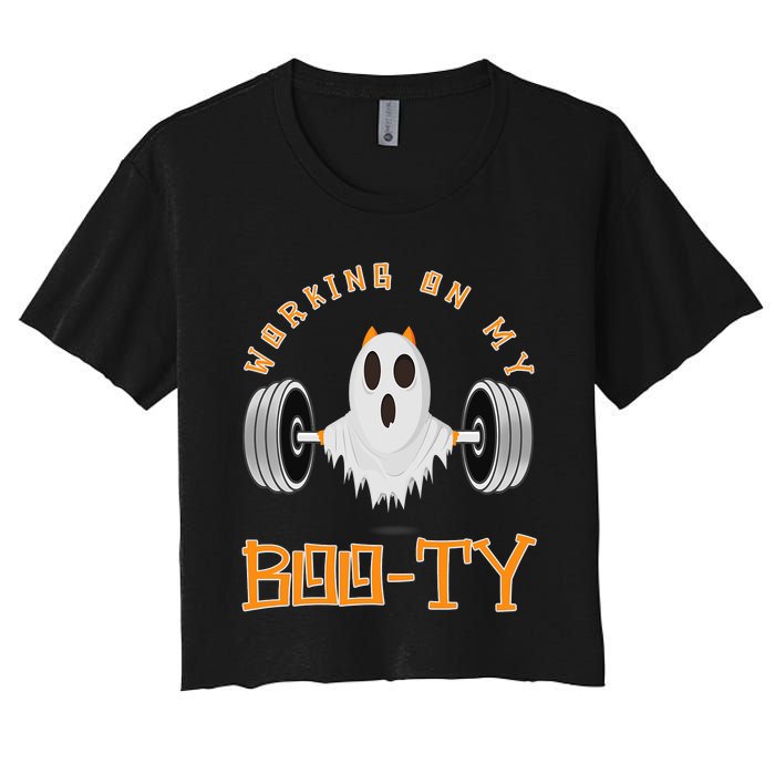 Funny Halloween Workout Gym Working On My Boo Ty Ghost Women's Crop Top Tee