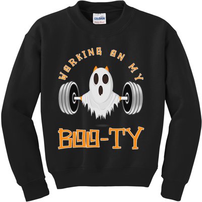 Funny Halloween Workout Gym Working On My Boo Ty Ghost Kids Sweatshirt