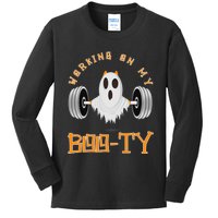 Funny Halloween Workout Gym Working On My Boo Ty Ghost Kids Long Sleeve Shirt