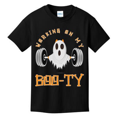 Funny Halloween Workout Gym Working On My Boo Ty Ghost Kids T-Shirt