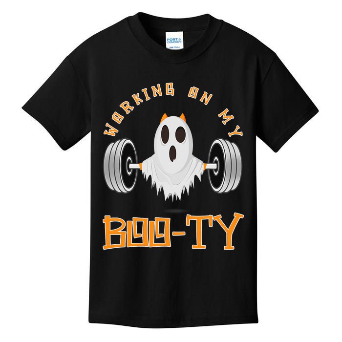 Funny Halloween Workout Gym Working On My Boo Ty Ghost Kids T-Shirt