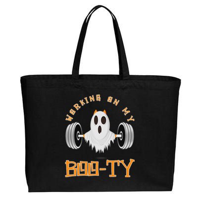 Funny Halloween Workout Gym Working On My Boo Ty Ghost Cotton Canvas Jumbo Tote