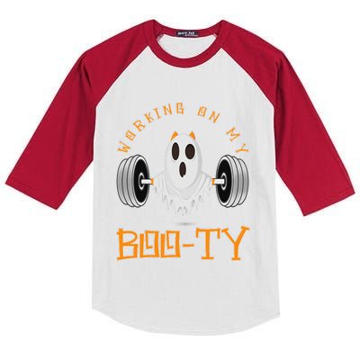 Funny Halloween Workout Gym Working On My Boo Ty Ghost Kids Colorblock Raglan Jersey