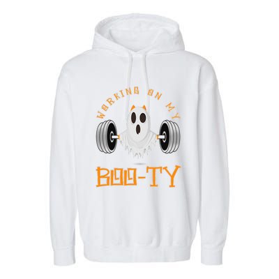 Funny Halloween Workout Gym Working On My Boo Ty Ghost Garment-Dyed Fleece Hoodie