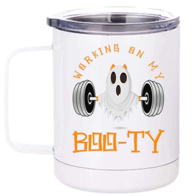 Funny Halloween Workout Gym Working On My Boo Ty Ghost 12 oz Stainless Steel Tumbler Cup