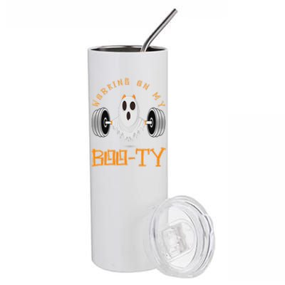 Funny Halloween Workout Gym Working On My Boo Ty Ghost Stainless Steel Tumbler