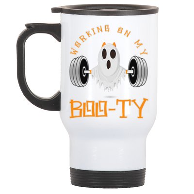 Funny Halloween Workout Gym Working On My Boo Ty Ghost Stainless Steel Travel Mug