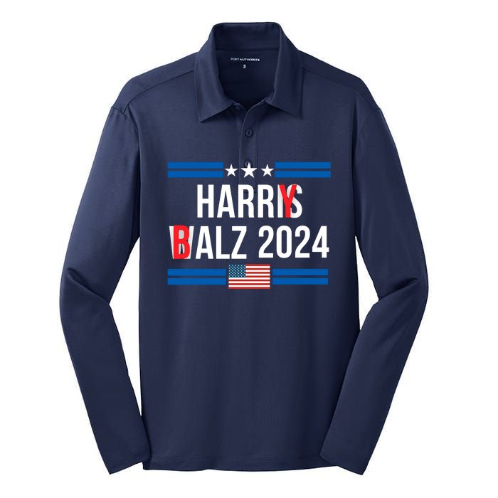 Funny Harris Walz 24 Harry Balz 2024 Meme Democratics Vote Silk Touch Performance Long Sleeve Polo