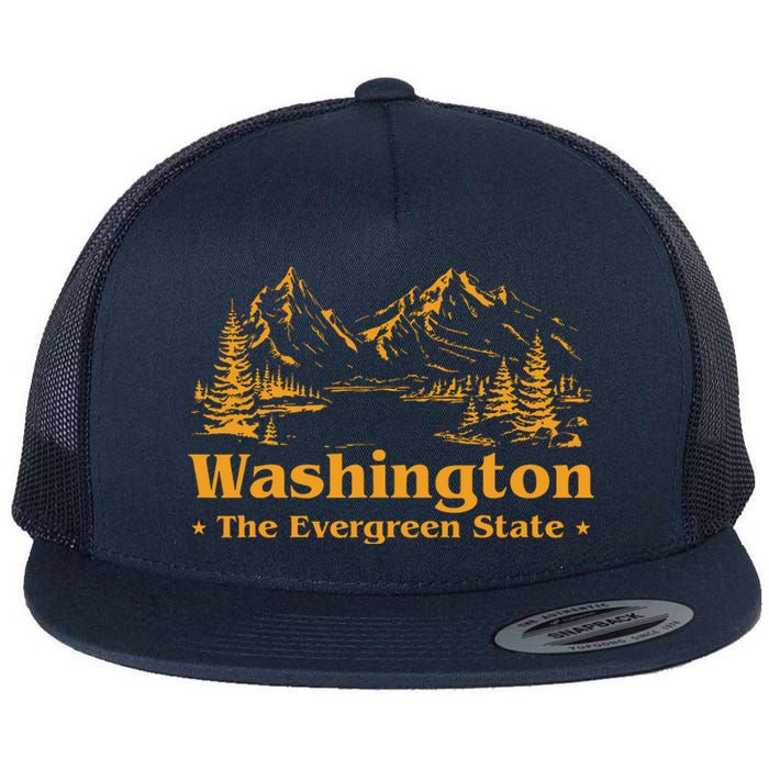 Funny Home Washington The Evergreen State Flat Bill Trucker Hat