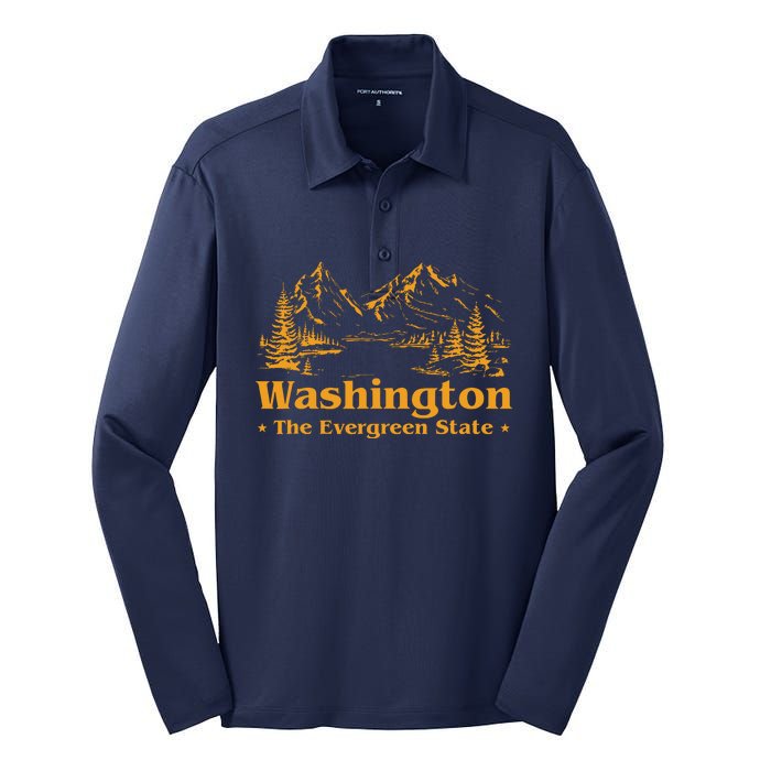 Funny Home Washington The Evergreen State Silk Touch Performance Long Sleeve Polo