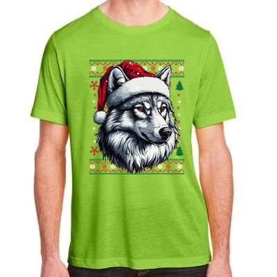 Funny Holiday Wolf Lover Wolf Santa Hat Ugly Christmas Adult ChromaSoft Performance T-Shirt