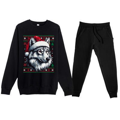 Funny Holiday Wolf Lover Wolf Santa Hat Ugly Christmas Premium Crewneck Sweatsuit Set