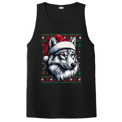 Funny Holiday Wolf Lover Wolf Santa Hat Ugly Christmas PosiCharge Competitor Tank